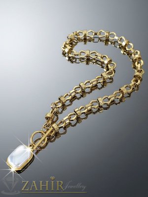   Луксозен перлен медальон с ефектна закопчалка на великолепна верижка уникална плетка , широка 0,7 см, 4 дължини, позлатена стомана - K2357